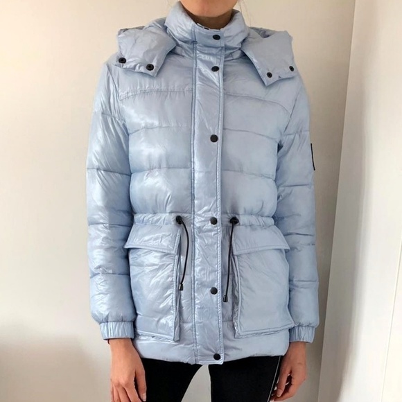 NEW DKNY Hooded Puffer Jacket in Metallic Wren size S - Picture 4 of 12